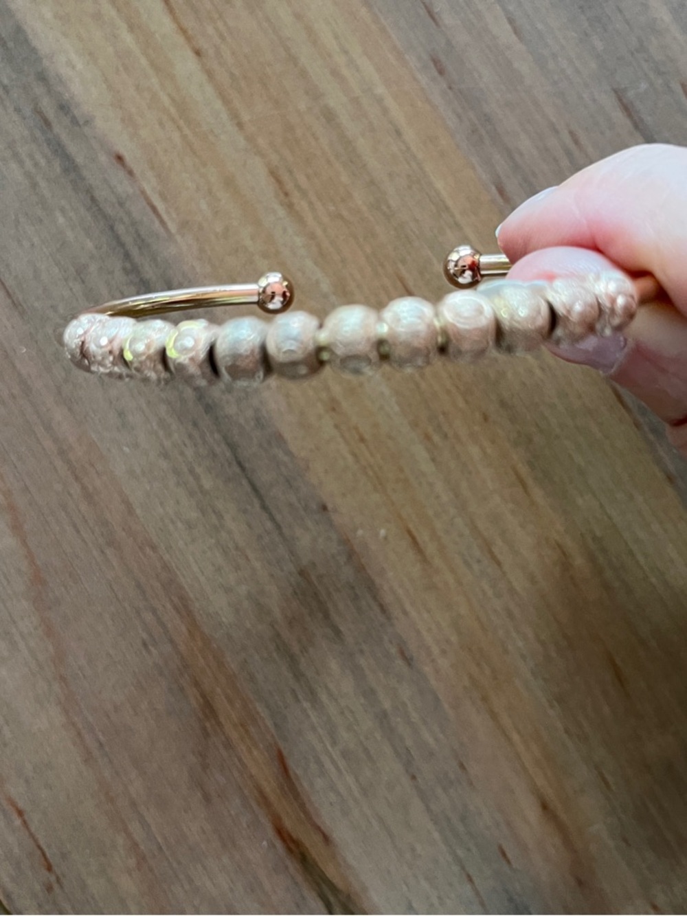 Beaded Open Cuff Bracelet in Champagne Gold